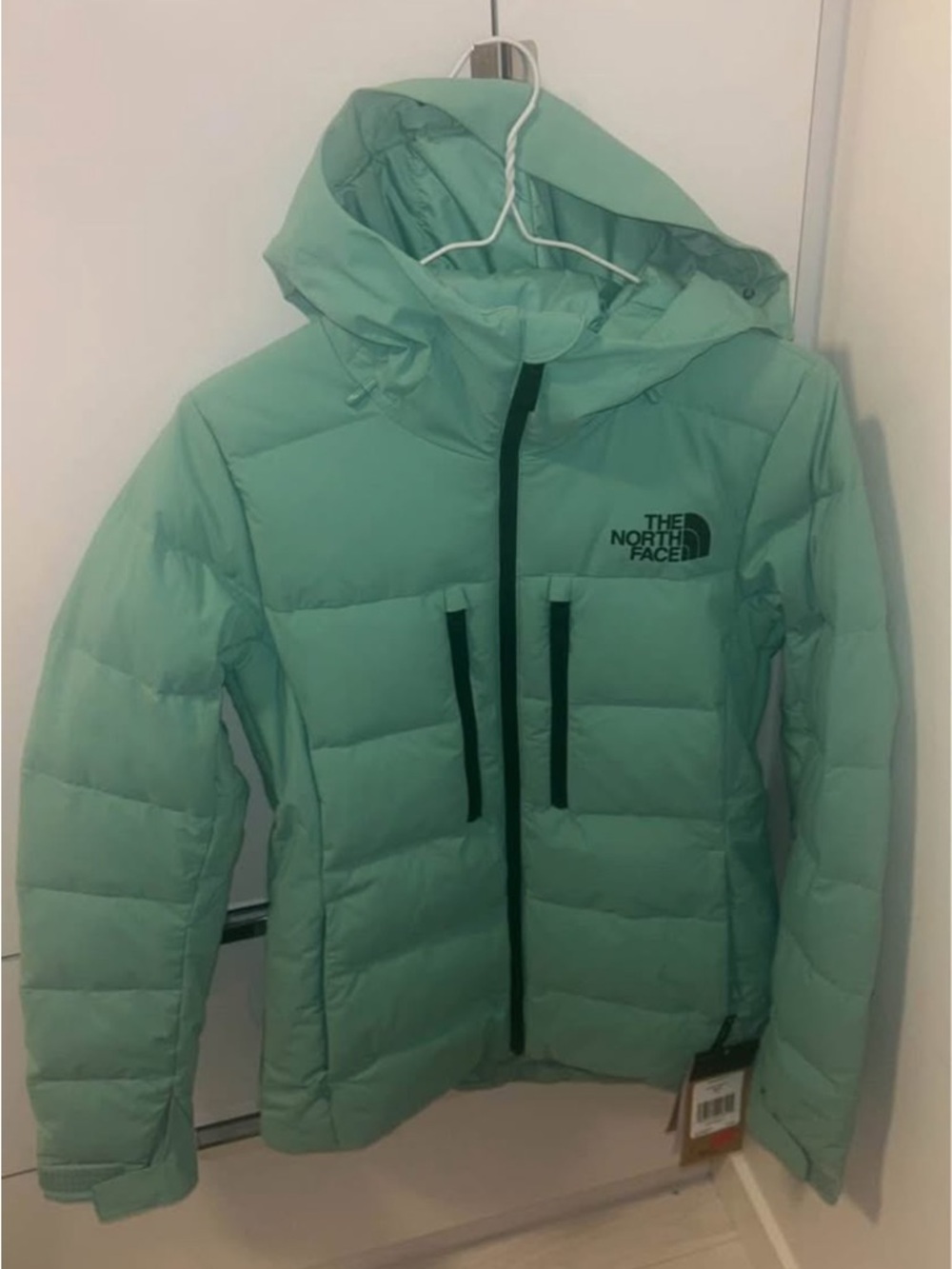 The North Face Mint Green Hooded Down Jacket with Chest Zips